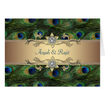 Mariage indien royal vert de paon d'or vert carte