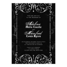 Mariage noir et blanc éffrayant victorien gothique invitations