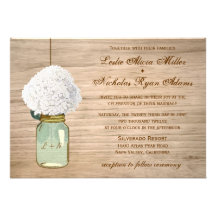 Mariage rustique d'hortensia de pot de maçon de pa faire-part personnalisé