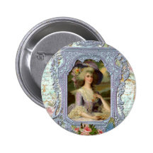 Marie Antoinette and Bluebird Art Print Pinback Buttons