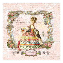 Marie Antoinette French Script and Pink Roses Custom Invites