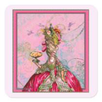 Marie Antoinette Hot Pink & Peacock Square Sticker