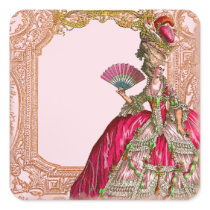 Marie Antoinette in Hot Pink Rococo frame Square Sticker