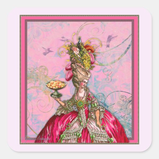 Marie Antoinette Peacocks and Cakes Square Stickers