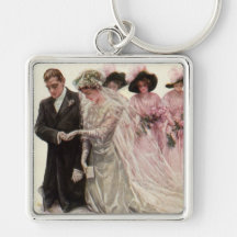 Marié vintage de jeune mariée, cérémonie de mariag porte-clé