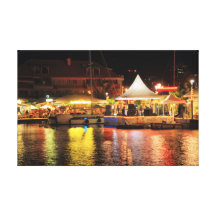 Marina at Night, Marigot, St. Martin Stretched Canvas Print