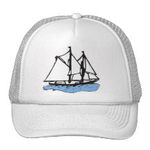 Maritime Sailing Ship, Yacht, Boat on Blue Sea Mesh Hats