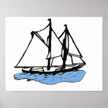 Maritime Sailing Ship, Yacht, Boat on Blue Sea Poster