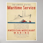 Maritime Service - Large Ship with Tugboats - WPA Print