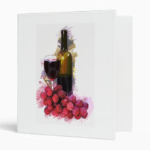 Marker Sketch, Wine Glass, Bottle, Grapes Vinyl Binder