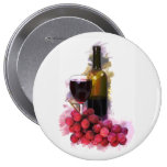 Marker Sketch, Wine Glass, Bottle, Grapes Pinback Buttons