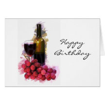 Marker Sketch, Wine Glass, Bottle, Grapes Greeting Cards