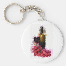 Marker Sketch, Wine Glass, Bottle, Grapes Key Chains