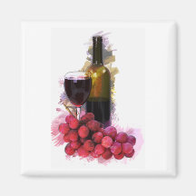 Marker Sketch, Wine Glass, Bottle, Grapes Refrigerator Magnets