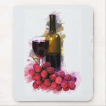 Marker Sketch, Wine Glass, Bottle, Grapes Mouse Pad