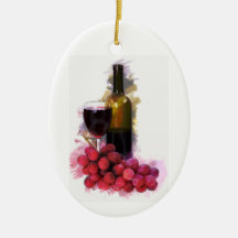 Marker Sketch, Wine Glass, Bottle, Grapes Christmas Ornament