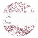 Maroon and White Floral Christmas Gift Tag Sticker