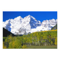 Maroon Bells with autumn aspen forest.