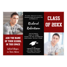 Maroon Red + Black School Colors Photo Graduation Invite