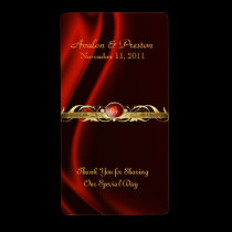 Marquis Red Silk Gold Scroll Wine Wedding Label labels