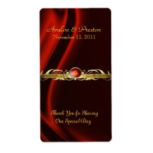 Marquis Red Silk Gold Scroll Wine Wedding Label
