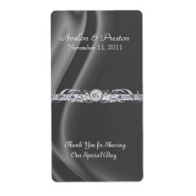 Marquis  Silk Silver Scroll Wine Wedding Label