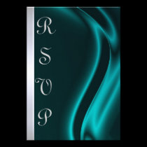 Marquis Teal Silk Silver RSVP Card invitations