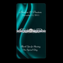Marquis Teal Silk Silver Scroll Wine Wedding Label labels