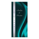Marquis Teal Silk Silver Wedding Program Custom Rack Card