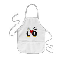 Married Penguins Holding A Heart Aprons