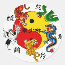 MARTIAL ARTS 5 ANIMALS ROUND STICKER