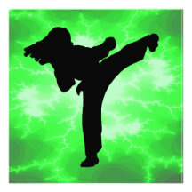 Martial Arts Lightning Girl green invitations