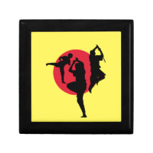 Martial arts with red circle and yellow background gift boxes