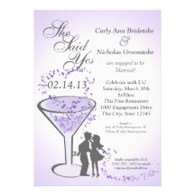 Martini and Hearts Engagement Purple Custom Invitation
