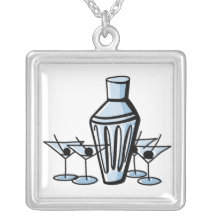 Martini Shaker and Glasses Necklace