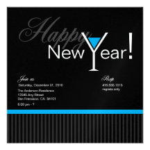 Martini Stripe New Year's Eve Invitation (blue)