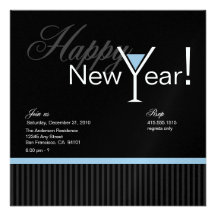 Martini Stripe New Year's Eve Invitation (blue 2)