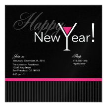 Martini Stripe New Year's Eve Invitation (fuschia)