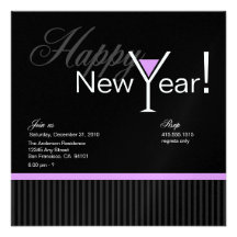 Martini Stripe New Year's Eve Invitation (purple)