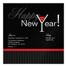 Martini Stripe New Year's Eve Invitation (red)