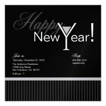 Martini Stripe New Year's Eve Invitation (silver)