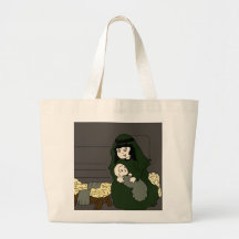 mary and jesus in green bags