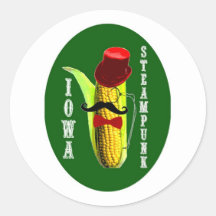 mascotte de corncob de steampunk de l'Iowa Adhésifs Ronds
