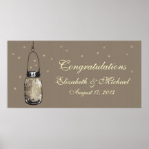 Mason Jar and Fireflies Banner Print