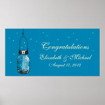 Mason Jar and Fireflies Banner Print