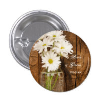 Mason Jar and White Daisies Country Wedding Button