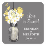 Mason Jar and White Daisies Wedding Square Sticker