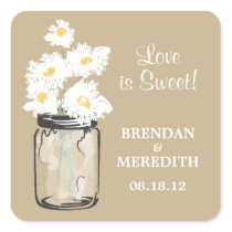 Mason Jar and White Daisies Wedding Sticker