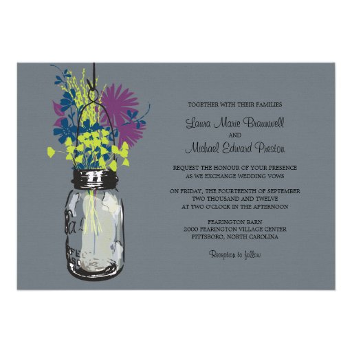 Mason Jar and Wildflowers Wedding Invitations