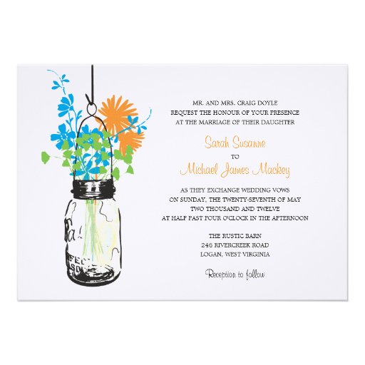 Mason Jar and Wildflowers Wedding Invitations